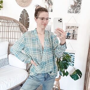 CAbi #3088 Sheer Deep V-Neck Blouse